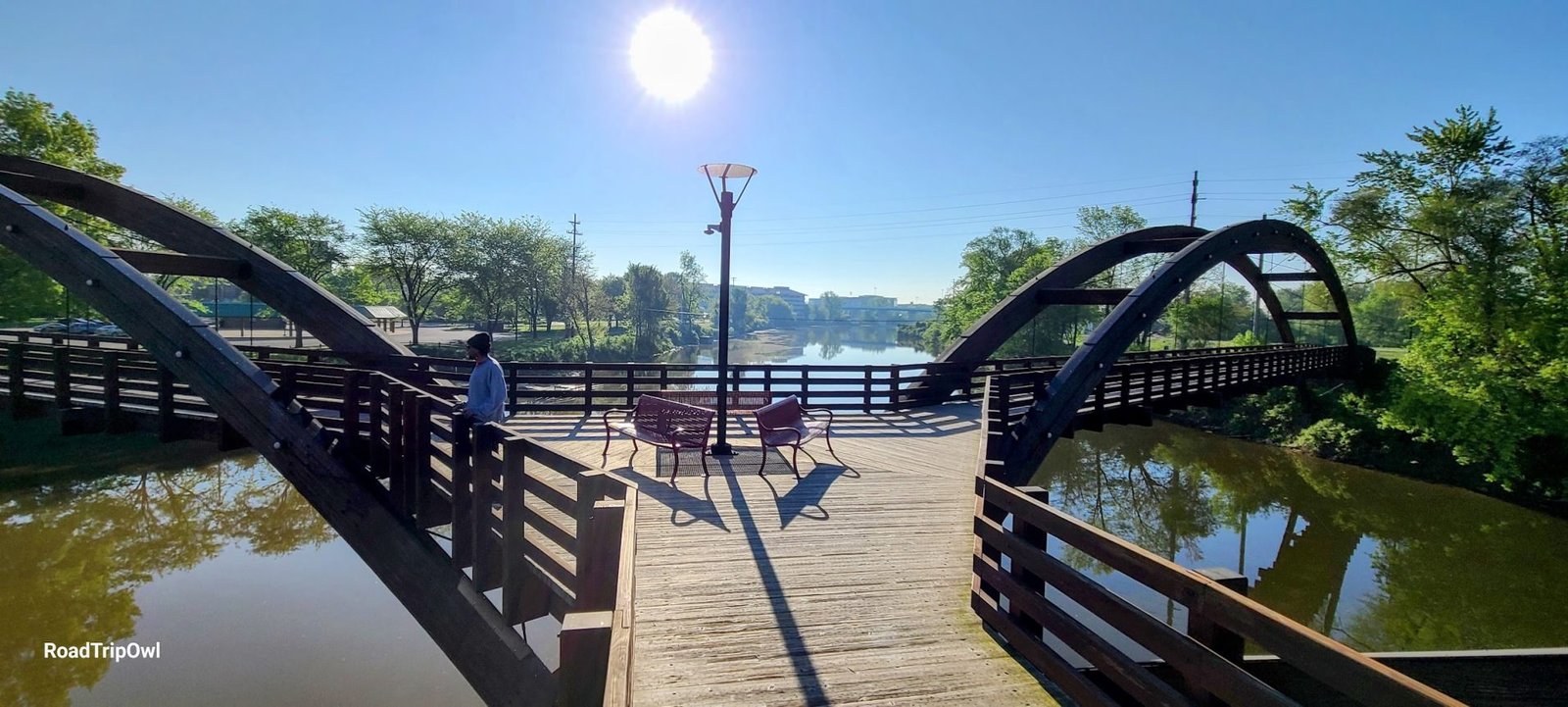 The Tridge (Midland) - A three-way wooden footbridge located where the Chippewa and Tittabawassee Rivers meet in Chippewassee Park, Midland, Michigan.