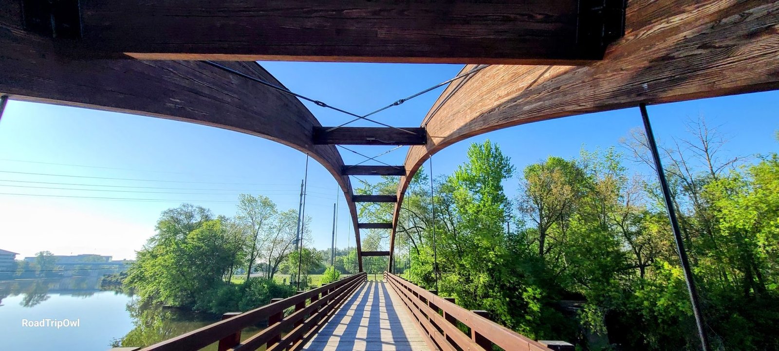 The Tridge (Midland) - A three-way wooden footbridge located where the Chippewa and Tittabawassee Rivers meet in Chippewassee Park, Midland, Michigan.