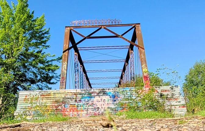 Historical landmark, Bailey bridge also known as Smith bridge in Midland, Michigan.