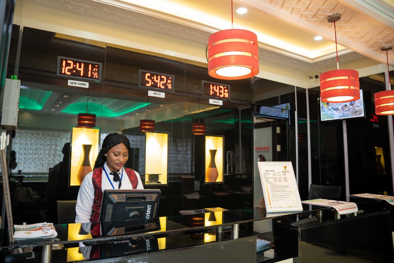 front desk at hotel