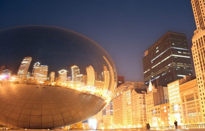 the bean in dark lit up with lights
