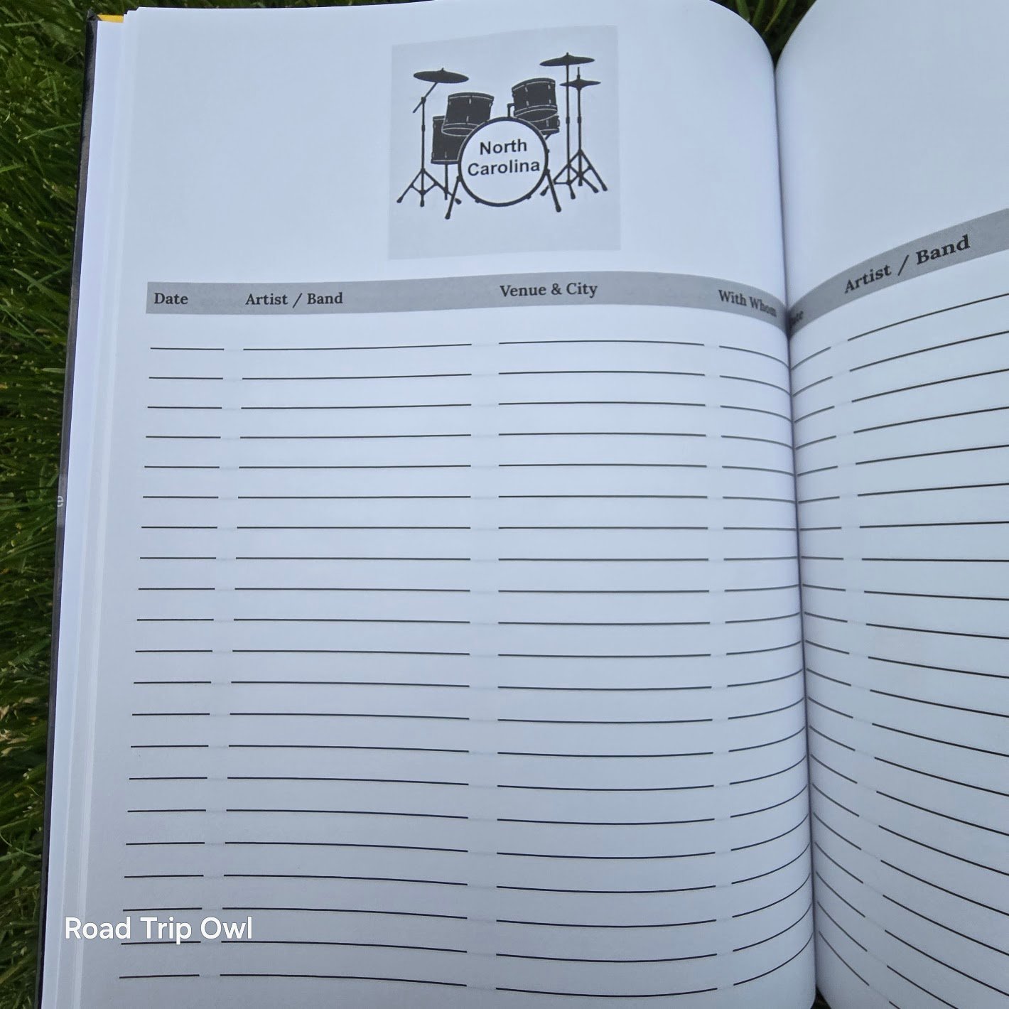 State by State concert tracking journal state area date, venue and city, artist or band, with whom