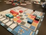 Azul tiles neatly placed on a player board