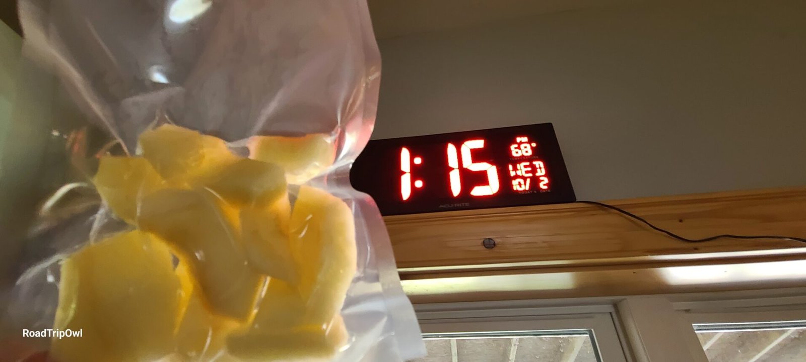 Freshly cut apple slices vacuum sealed with Avid Armor chamber sealer on October 2nd showing no browning