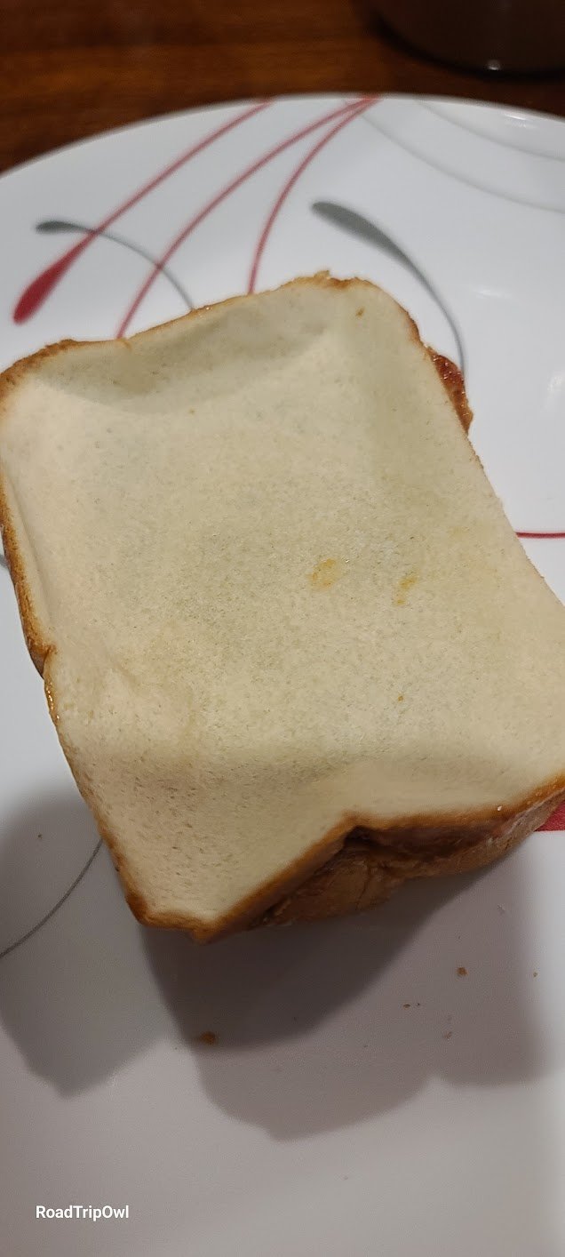 Smushed vacuum sealed sandwich out of the bag — bread did not fully recover
